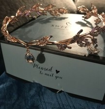 SWEET V Rose Gold Rhinestone Crown for Brides 2 Gold bobby pins included