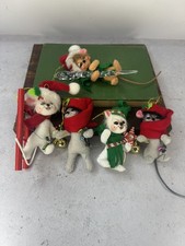 Christmas Annalee Mice Mouse Ornament set 5 white tan grey Holiday figurines