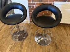 Pair of Modern Black Faux Leather Chrome Adjustable Swivel Bar Stools
