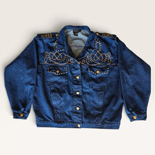 Vintage Carole Little Sport Denim Jacket 14 Western Rodeo Studded Embroidered