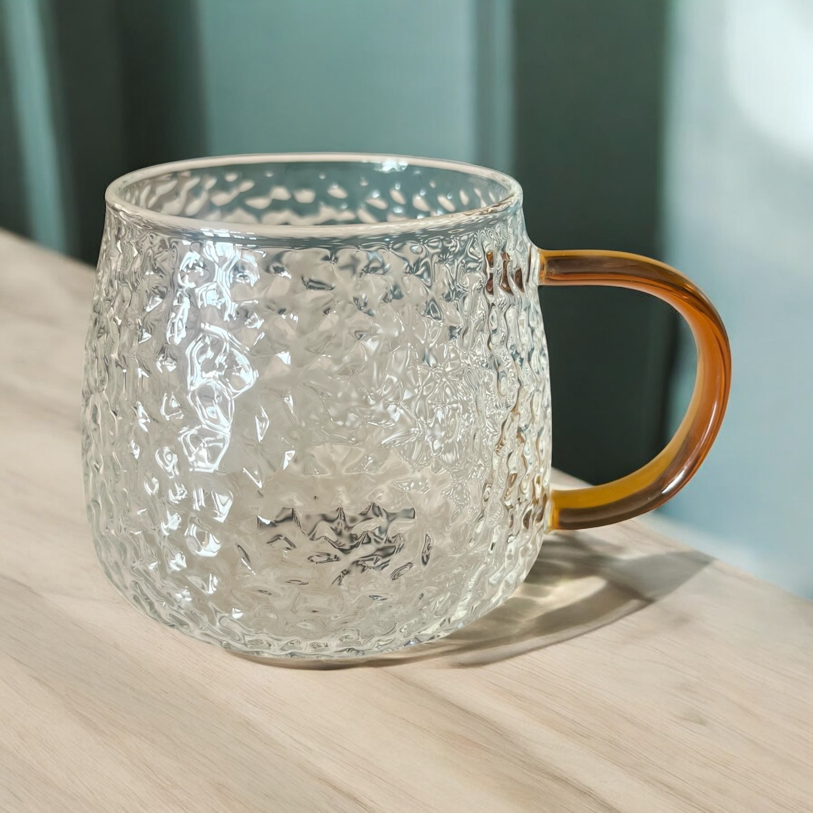 Hammered Glass 350ml Coffee Mug - Elegant Textured Drinking Cup single mug