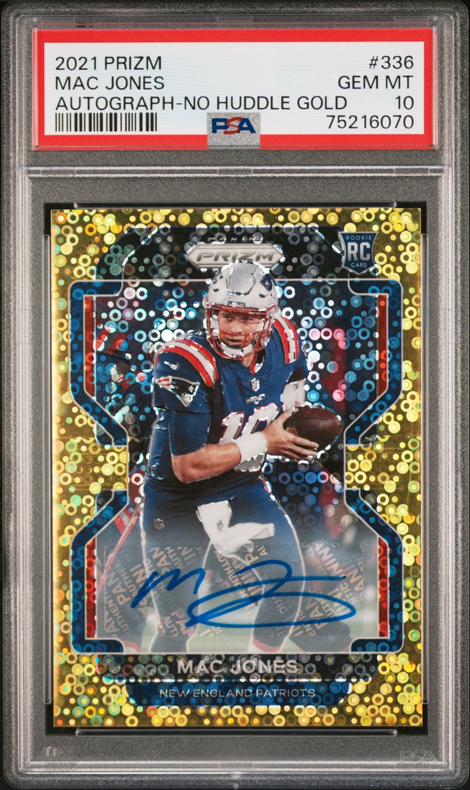 2021 PANINI PRIZM AUTO-NO HUDDLE GOLD #336 MAC JONES ROOKIE RC 7/10 PSA 10