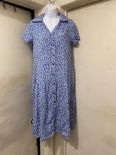 Women’s Blue Floral Button Front Knee Length Dress Size Small Cottagecore Casual