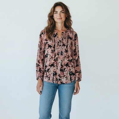 Daniel Rainn Stitch Fix Women's PS Paisley Floral Pleated Tunic Blouse Top NWT