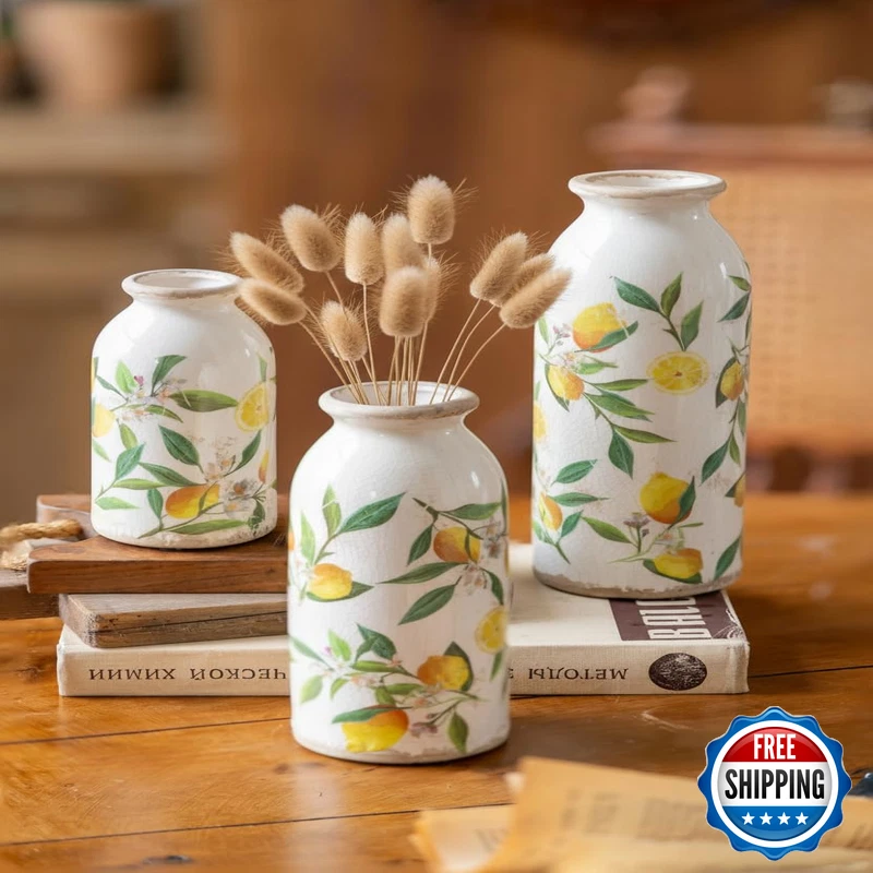 Teweiqi Vintage Vase Set Of 3 Ceramic Flower Vases Decor Rustic Farmhouse Vases