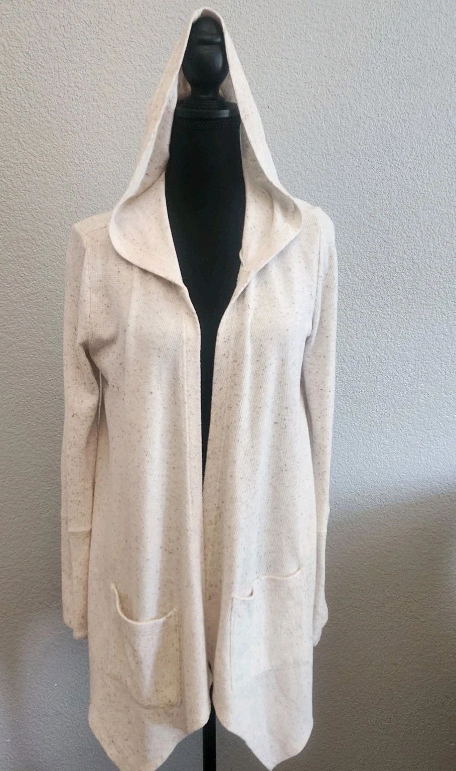 OFF WHITE Cardigan Aeropostale L felpa con cappuccio waffle maglia accogliente strati minimalista avorio crema