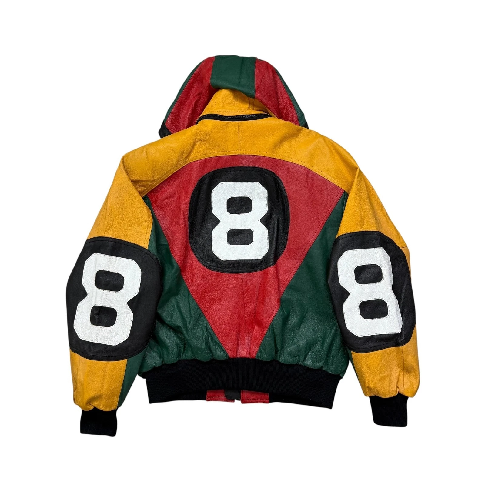 VTG 90s HARAJUKU MOTHER 8 BALL COLORBLOCK LEATHER HOODIE JACKET SIZE M - product detail image 1