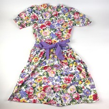 VTG 90s Caroline Classics Floral Dress Girls Sz 8 AOP Peonies Puff Sleeves Ribbn