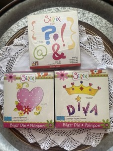 3 SIZZIX BIGZ CUTTING DIES DING BATS #2 HEART w/FLOWERS & VINE PHRASE DIVA CROWN