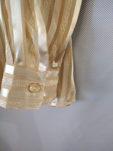 Joanna Womens Gold Metallic/Mesh Striped Long Sleeve Button-Up Shirt Size Large - Picture 3 of 8