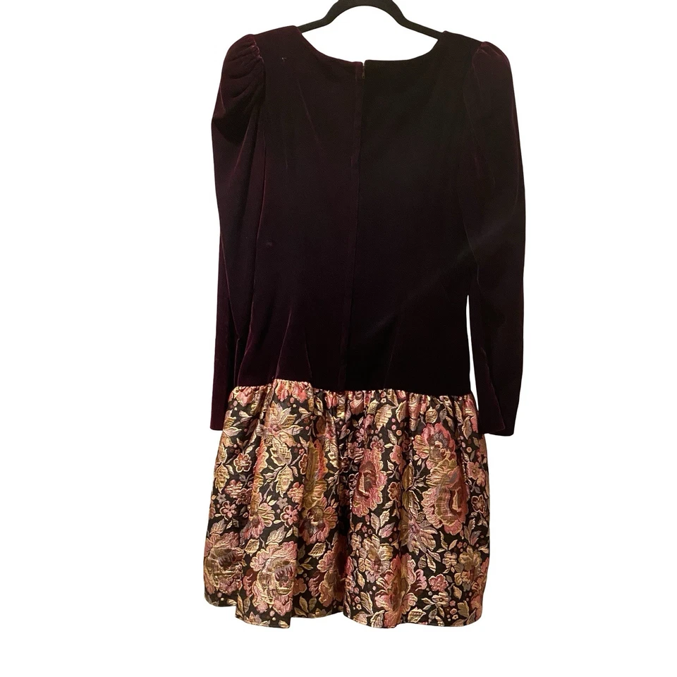 Винтажное платье 80-х Scott McClintock размер 10 с цветочным рисунком бордовое бархатная тюлевая подкладка - Изображение 2 из 4