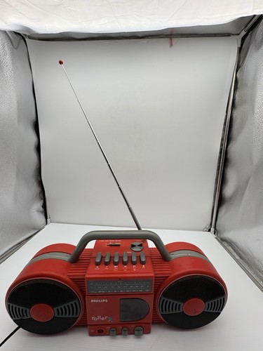 Philips Roller Moving Sound D 8007 iconic boombox red color Cassette Not Working - Foto 4 di 12