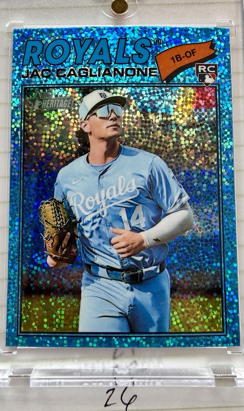2026 Topps Heritage - Jac Caglianone #136 Chrome Light Blue Sparkle Refractor RC