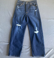 Levi's Ribcage Straight Ankle Jean Women's 28 Stretch Distressed Dark Button Fly