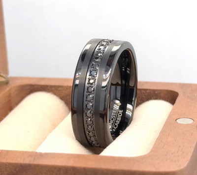 Cubic Zirconia Stones Engrave Ring Black Tungsten Carbide Valentine Ring For Her