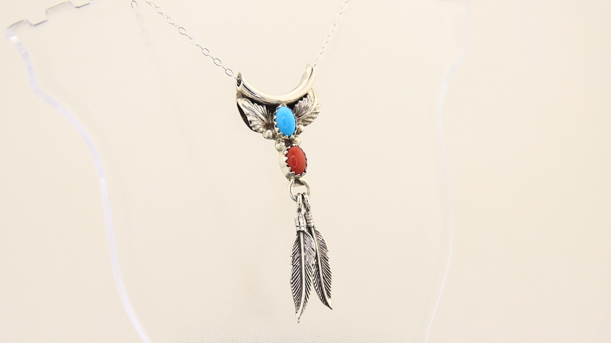 Navajo Necklace Sterling Silver Turquoise Coral Authentic Vintage 