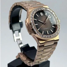 Custom 40mm Rose Gold Polished Diamond NAUT Style Mod | NH35 Automatic Luxury