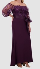 Eliza J Womens Purple Floating Petals Off The Shoulder Gown Dress Plus Size 14W