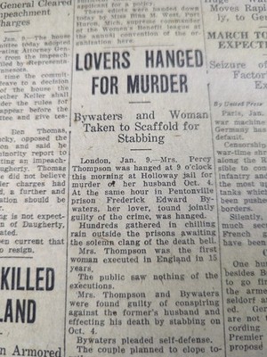 JAN 9, 1923 NEWSPAPER PAGE #1779- EDITH THOMPSON & FREDERICK BYWATERS HANGED 