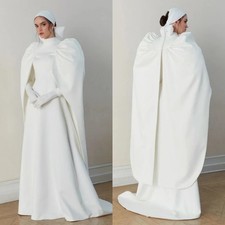 Elegant Satin Mullelin Wedding Dresses High Neck with Shawl A-Line Bridal Gowns