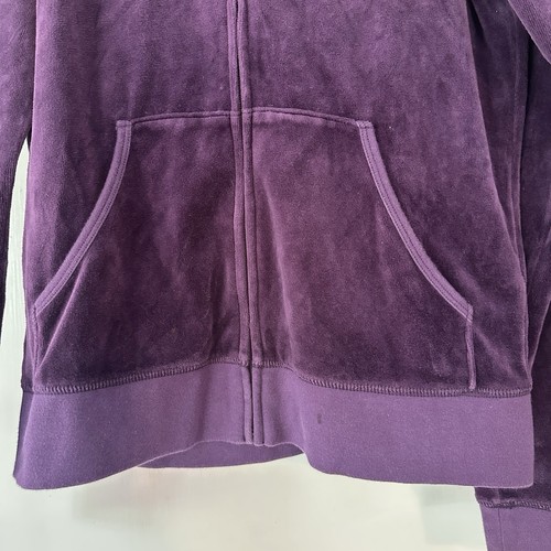 Juicy Couture Hoodie Women Large Purple Y2k Velour Zip Up Rhinestone Crown Logo - Picture 5 of 10