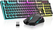 Wireless Gaming Keyboard and Mouse Combo, LED Backlit Rechargeable Battery