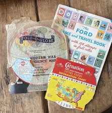 Vintage Travel Aids- Ford Travel Book, Fold-o-Globe & US Information Chart