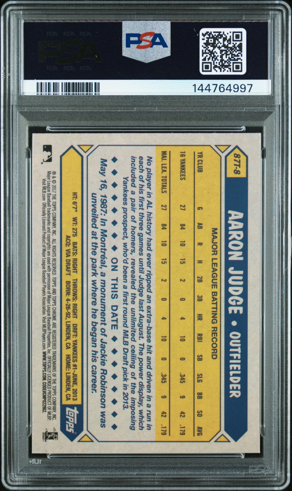 2017 Topps Chrome - 1987 Design Aaron Judge #87T-8 (RC) view 2
