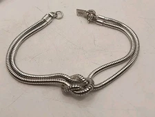 Vintage Emmons Bracelet Signed Silver  Snake Chain W/Slipknot Bracelet 7.25"