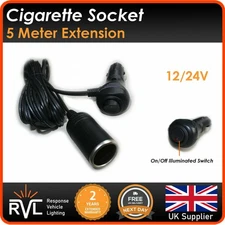 Car Cigarette Lighter Extension 12/24V Cable Lead 5M 5 METER Charger Plug Socket