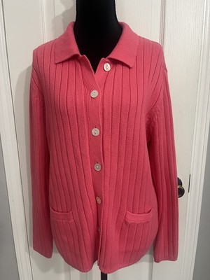 Lands End 100% Baumwolle Pink Button Down Cardigan Sweater LP 14/16