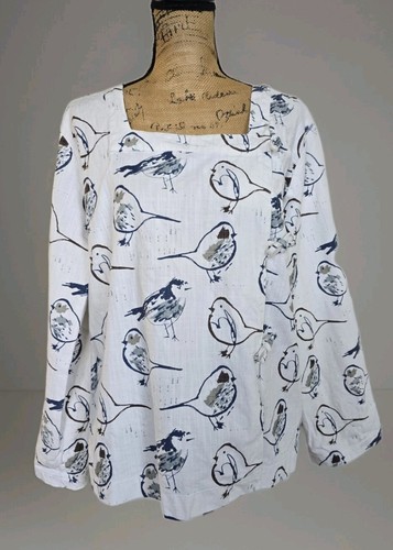 Patti Wells Designs Aviary Birds Linen Side Tie Top L