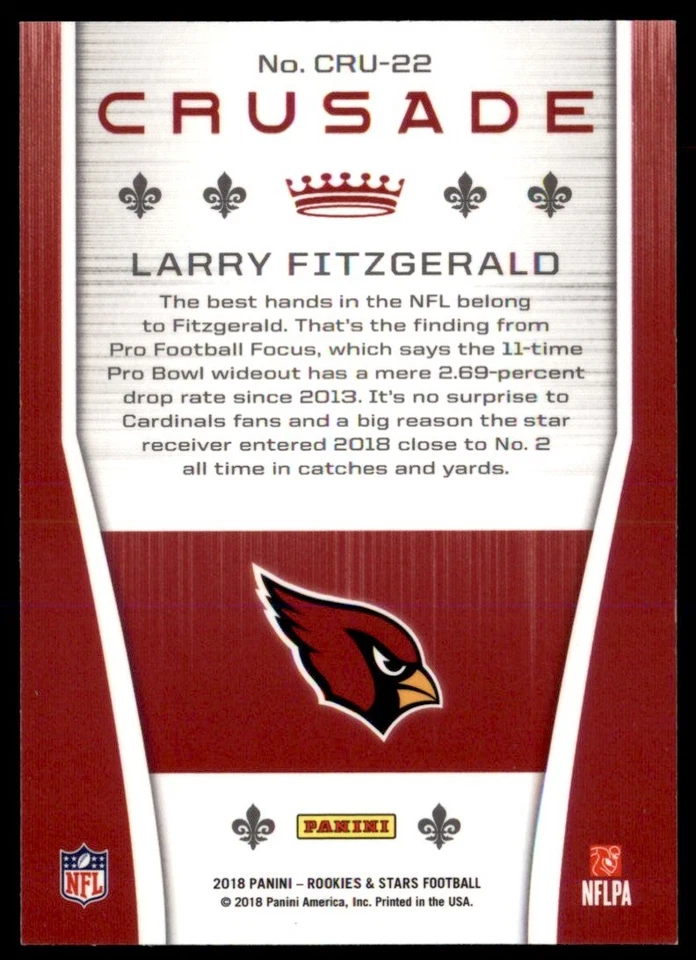 2018 Panini Rookies & Stars Crusade Larry Fitzgerald Arizona Cardinals #CRU-22 - Image 2 of 2