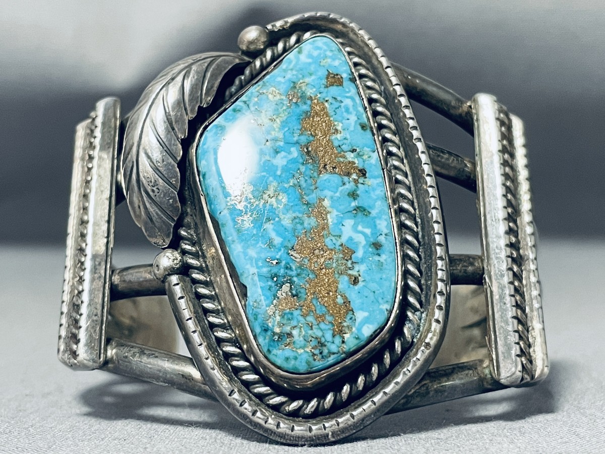 Monumental Vintage Native American Navajo Blue Diamond Turquoise Sterling Silver Bracelet Old Monumental Vintage Native American Navajo Blue Diamond Turquoise Sterling Silver Bracelet Old