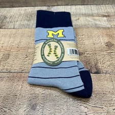 University Of Michigan Donegal Bay Navy/Gray Striped Crew Socks One Size Adult 