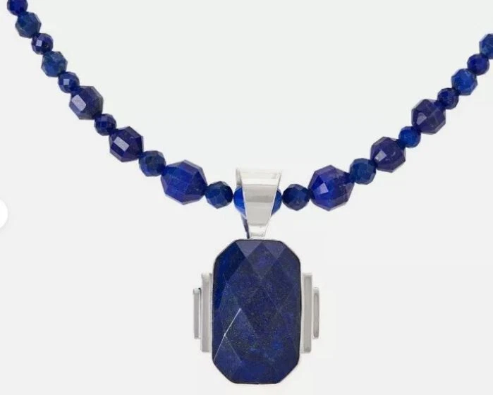 Colgante de lapislázuli corte a cuadros Jay King con cuentas collar de 18" Foto 2 de 3