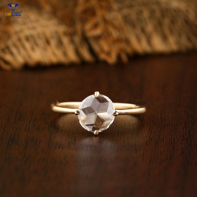 0.78 TCW Rose Cut Labgrown Diamond Ring 18K Yellow Gold Labstone