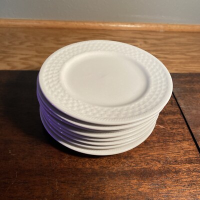Set of Oneida Wicker Bread Dessert Plates White Basketweave