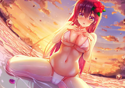 Anime girls bikini  big belly button cleavage Playmat Gaming Mat Desk