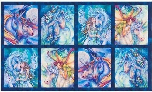 Morningmoon Unicorns and Fairies Cotton Quilting Fabric Panel - Picture 3 of 3