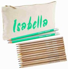 Personalised Canvas Pencil Case with 12 Colouring Pencils  2 HB Pencils - MINT