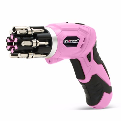 Cordless Electric Screwdriver Set 4V Pink Rechargeable Handy Tool with LED, Bits