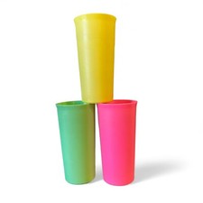 Tupperware Tumblers Set of 3 Pink Green Yellow Neon 8 oz 116 No Scratches 5  