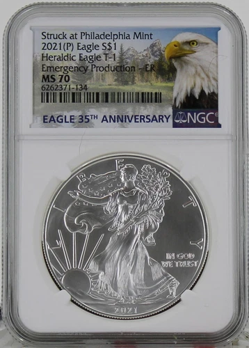 2021(P) Silver Eagle Type 1 NGC MS70 Early Releases Emergency Production