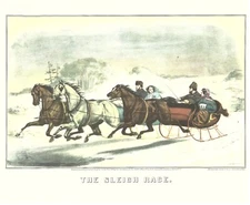 1952 Currier & Ives Lithograph The Sleigh Race