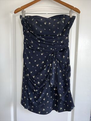 Club Monaco 100% Silk Navy Floral Strapless Mini Dress Size 2 | eBay
