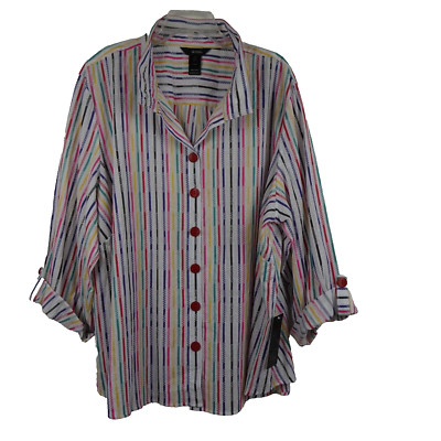 Ali Miles Tunic Top Women's Plus Size 3X White with Multicolor Stripe
