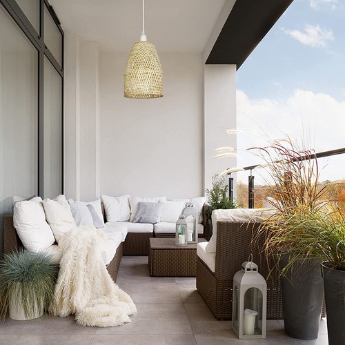Hand-Woven Pendant Light Rattan Beige Adjustable Natural Woven Bamboo E26 - Picture 8 of 9
