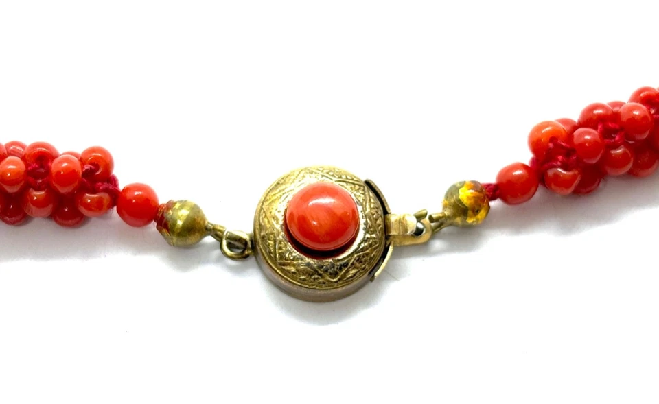 Antique Art Deco Red Coral Beaded Necklace With 800 Silver Gilt Push Clasp 16” - Image 4 of 4