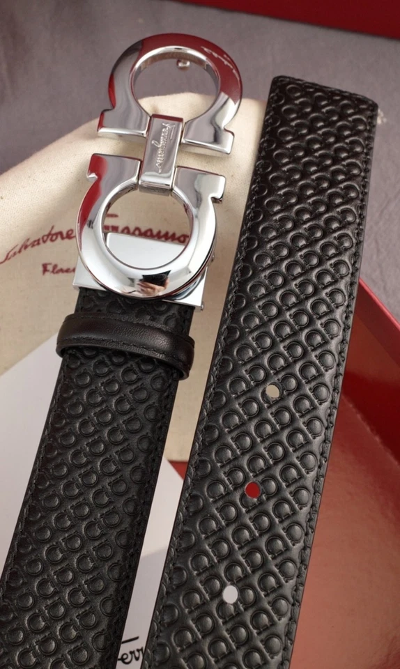 Cintura SALVATORE FERRAGAMO Pelle NERO Fibbia Silver L. 115 cm *SALDI Fine2025* - Immagine 3 di 4